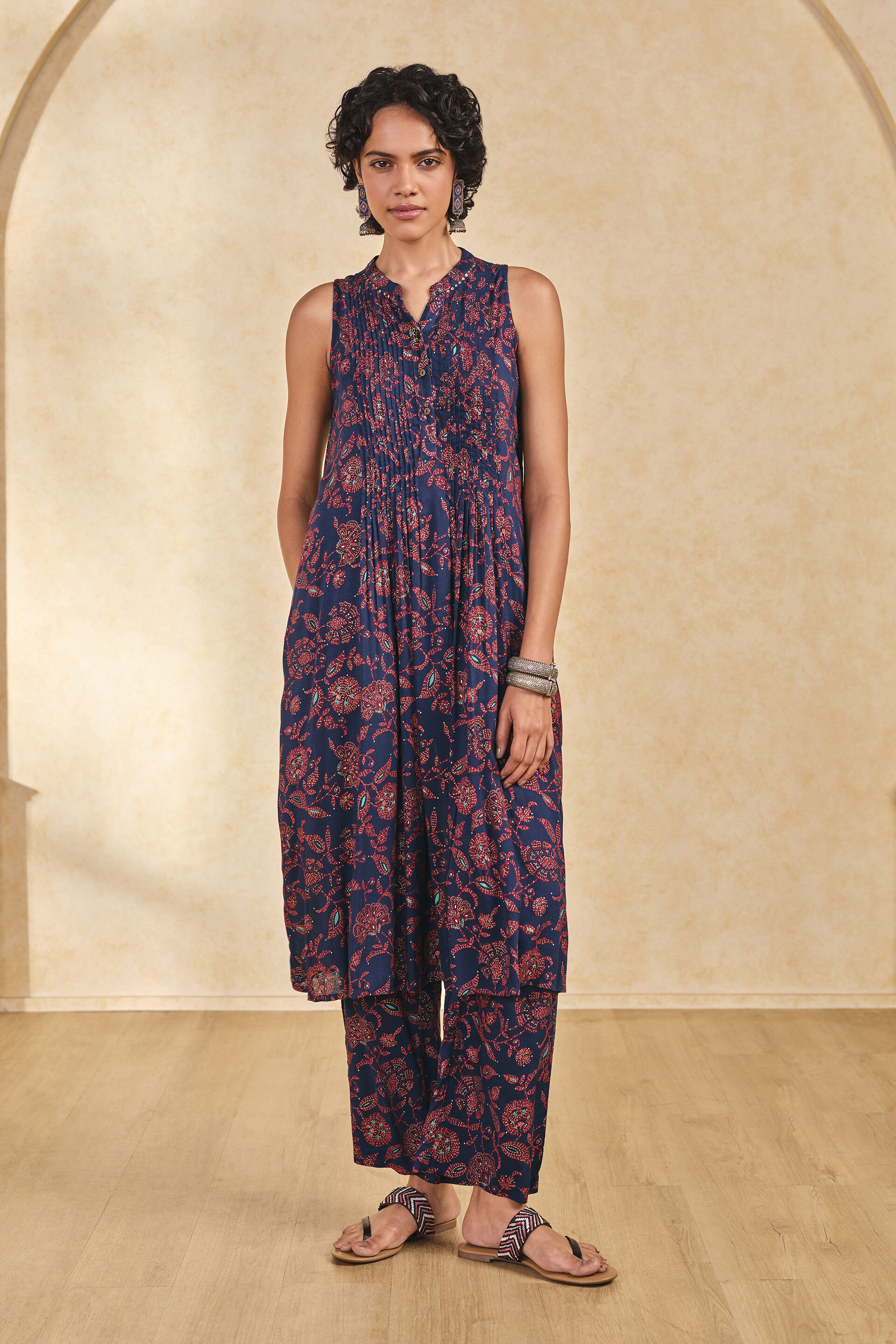 Floral Delight Kurta Set, Navy Blue, image 2